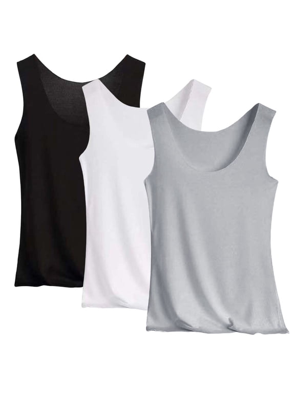 Women's 3-Pack Tank Top Set, Sleeveless Seamless Icy Silk Base Layer Camisoles, Value Pack of Lightweight Undershirts for Summer Comfort Grey L