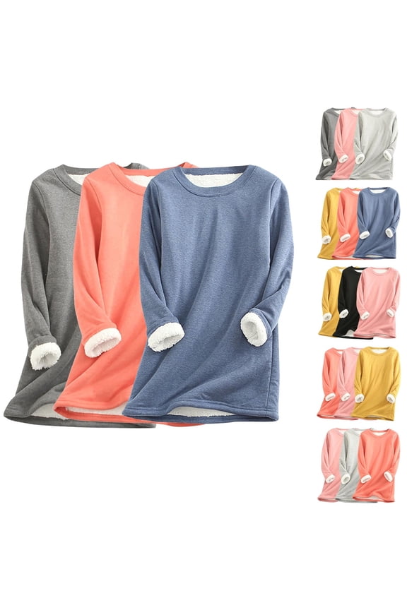 Women's 3 Pack Thick Wool Sweatshirt Pullover Top Round Neck Thermal Warm Winter Underwear Set Casual Loose Fit Long Sleeve Thermal Base Layer Cold Weather Gift | CSEONE,Orange L
