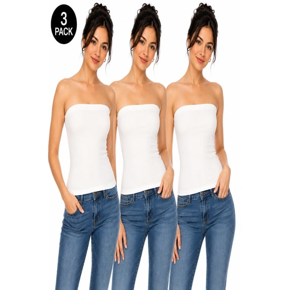 Women's 3-Pack Tube Tops ? Elastic Top Lightweight Stretchy Fit