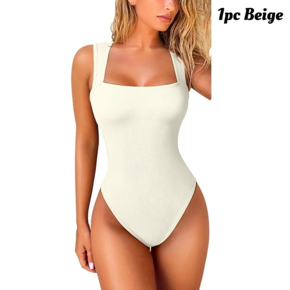 Women's 3-Pack Yoga Bodysuits - Wide Straps, Slim Fit, Seamless & Non-Roll Waistband