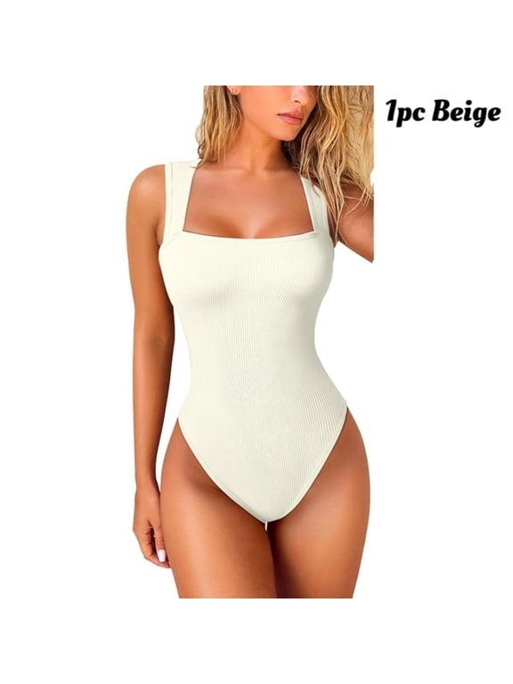 Women's 3-Pack Yoga Bodysuits - Wide Straps, Slim Fit, Seamless & Non-Roll Waistband