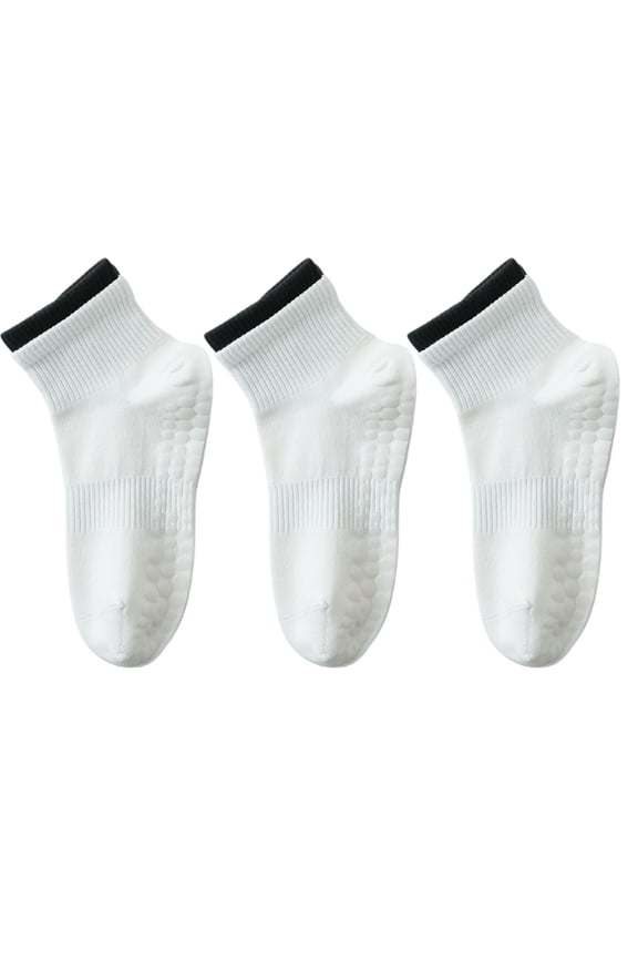 Women's 3-Pair Set Short Ankle Grip Socks with Ribbed Cuffs Cushioned Soles and Anti-Slip Bottom for Walking or Yoga - 3 pairs-E
