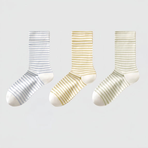 Women's 3-Pair Striped Crew Socks Set Lightweight Knit with Soft Stretch and Modern Minimalist Style - Multicolored-A