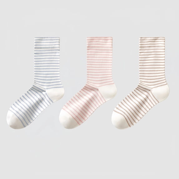 Women's 3-Pair Striped Crew Socks Set Lightweight Knit with Soft Stretch and Modern Minimalist Style - Multicolored-C