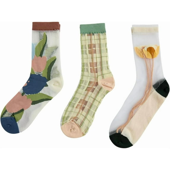 Women's 3 Pairs Sheer Mesh Socks Floral Thin Socks