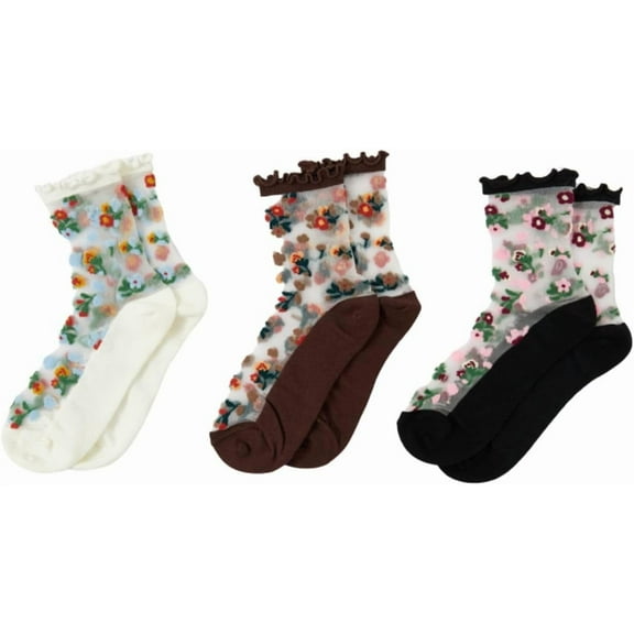 Women's 3 Pairs Sheer Mesh Socks Floral Thin Socks