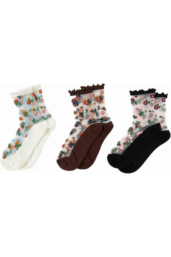 Women's 3 Pairs Sheer Mesh Socks Floral Thin Socks