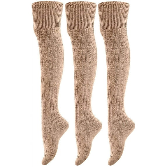 Women's 3 Pairs Thigh High Cotton Socks JM1025 Size 6-9