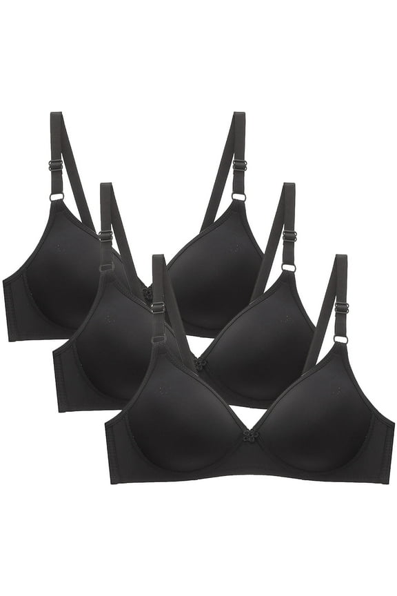 Women's 3 Pcs Cotton Comfort Bra, Wireless T-Shirt Bra, Pack of 2, Everyday Bras Underwear, Cup 34-42/75-95A (XX-Large, Black)