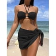 thumbnail image 1 of Women's 3 Piece Bathing Suits Halter Ring Bikini Set with Cover Up Skirt, 1 of 6