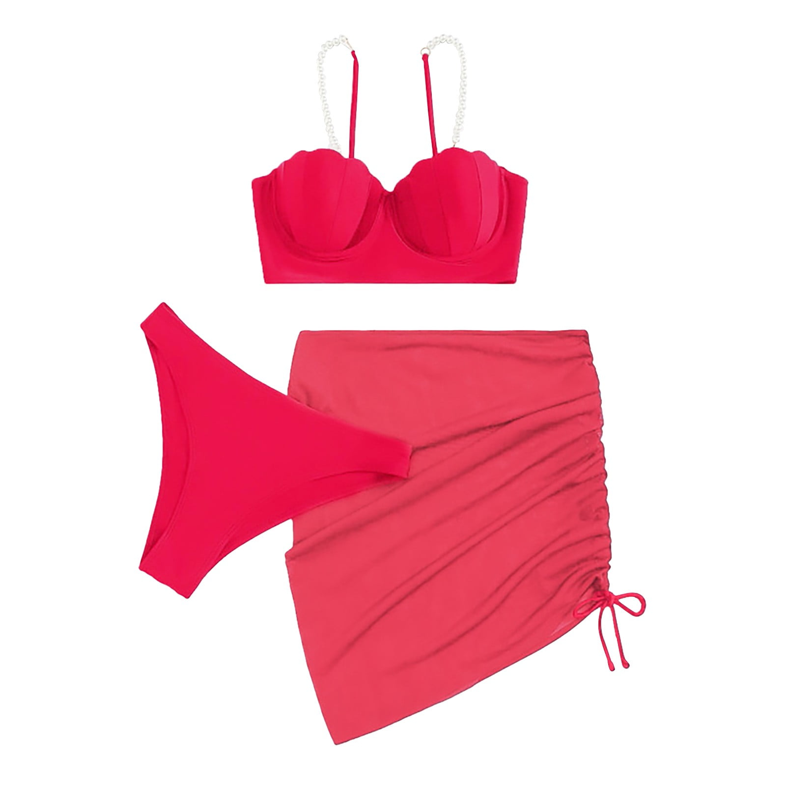 Women's 3 Piece Bikini Bathing Suit Halter Pearl String Triangle