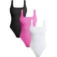thumbnail image 1 of Women's 3 Piece Bodysuits Ribbed Square Neck Sleeveless Tank Tops Bodysuits, 1 of 3