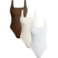 thumbnail image 1 of Women's 3 Piece Bodysuits Ribbed Square Neck Sleeveless Tank Tops Bodysuits, 1 of 3