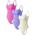 thumbnail image 1 of Women's 3 Piece Bodysuits Sexy Ribbed Adjustable Spaghetti Strips Sleeveless Shapewear Tops Thongs Bodysuits, 1 of 3