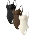 thumbnail image 1 of Women's 3 Piece Bodysuits Sexy Ribbed Adjustable Spaghetti Strips Sleeveless Shapewear Tops Thongs Bodysuits, 1 of 3