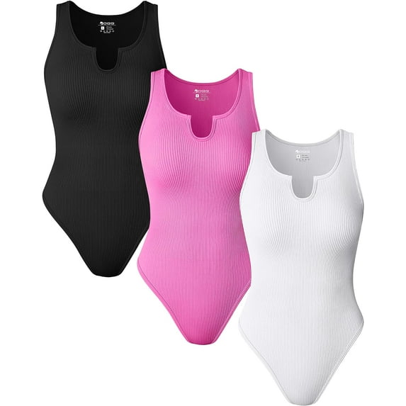 Women's 3 Piece Bodysuits Sexy Ribbed One Piece Sleeveless Tank Tops Bodysuits