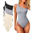 thumbnail image 1 of Women's 3 Piece Bodysuits Sexy Ribbed One Shoulder Sleeveless Exercise Bodysuits, 1 of 3