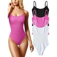 thumbnail image 1 of Women's 3 Piece Bodysuits Sexy Ribbed Sleeveless Adjustable Spaghetti Strip Tops Shapewear Bodysuits, 1 of 3
