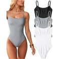 thumbnail image 1 of Women's 3 Piece Bodysuits Sexy Ribbed Sleeveless Adjustable Spaghetti Strip Tops Shapewear Bodysuits, 1 of 4