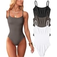 thumbnail image 1 of Women's 3 Piece Bodysuits Sexy Ribbed Sleeveless Adjustable Spaghetti Strip Tops Shapewear Bodysuits, 1 of 3