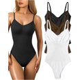 thumbnail image 1 of Women's 3 Piece Bodysuits Sexy Ribbed Sleeveless Adjustable Spaghetti Strips Shapewear Tops Bodysuits, 1 of 3