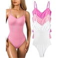 thumbnail image 1 of Women's 3 Piece Bodysuits Sexy Ribbed Sleeveless Adjustable Spaghetti Strips Shapewear Tops Bodysuits, 1 of 3