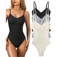 thumbnail image 1 of Women's 3 Piece Bodysuits Sexy Ribbed Sleeveless Adjustable Spaghetti Strips Shapewear Tops Bodysuits, 1 of 3