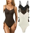thumbnail image 1 of Women's 3 Piece Bodysuits Sexy Ribbed Sleeveless Adjustable Spaghetti Strips Shapewear Tops Bodysuits, 1 of 3