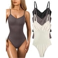 thumbnail image 1 of Women's 3 Piece Bodysuits Sexy Ribbed Sleeveless Adjustable Spaghetti Strips Shapewear Tops Bodysuits, 1 of 3