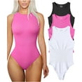 thumbnail image 1 of Women's 3 Piece Bodysuits Sexy Ribbed Sleeveless Halter Neck Shapewear Bodysuits, 1 of 3