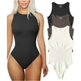 thumbnail image 1 of Women's 3 Piece Bodysuits Sexy Ribbed Sleeveless Halter Neck Shapewear Bodysuits, 1 of 3
