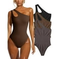 thumbnail image 1 of Women's 3 Piece Bodysuits Sexy Ribbed Sleeveless One Shoulder Tank Tops Exercise Bodysuits, 1 of 3