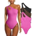 thumbnail image 1 of Women's 3 Piece Bodysuits Sexy Ribbed Sleeveless One Shoulder Tank Tops Exercise Bodysuits, 1 of 3