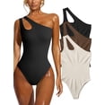 thumbnail image 1 of Women's 3 Piece Bodysuits Sexy Ribbed Sleeveless One Shoulder Tank Tops Exercise Bodysuits, 1 of 3