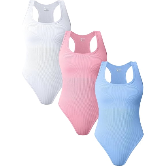 Women's 3 Piece Bodysuits Sexy Ribbed Sleeveless Racerback Tank Tops Bodysuits