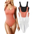 thumbnail image 1 of Women's 3 Piece Bodysuits Sexy Ribbed Sleeveless Square Neck Sleeveless Tank Tops Bodysuits, 1 of 3