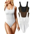thumbnail image 1 of Women's 3 Piece Bodysuits Sexy Ribbed Sleeveless Square Neck Sleeveless Tank Tops Bodysuits, 1 of 3