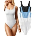 thumbnail image 1 of Women's 3 Piece Bodysuits Sexy Ribbed Sleeveless Square Neck Sleeveless Tank Tops Bodysuits, 1 of 2