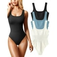 thumbnail image 1 of Women's 3 Piece Bodysuits Sexy Ribbed Sleeveless Square Neck Sleeveless Tank Tops Bodysuits, 1 of 3