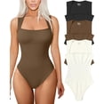 thumbnail image 1 of Women's 3 Piece Bodysuits Sexy Ribbed Strappy Square Neck Sleeveless Shapewear Bodysuits, 1 of 3