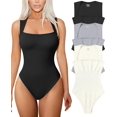 thumbnail image 1 of Women's 3 Piece Bodysuits Sexy Ribbed Strappy Square Neck Sleeveless Shapewear Bodysuits, 1 of 3