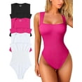 thumbnail image 1 of Women's 3 Piece Bodysuits Sexy Ribbed Strappy Square Neck Sleeveless Tummy Control Tank Tops Bodysuits, 1 of 3