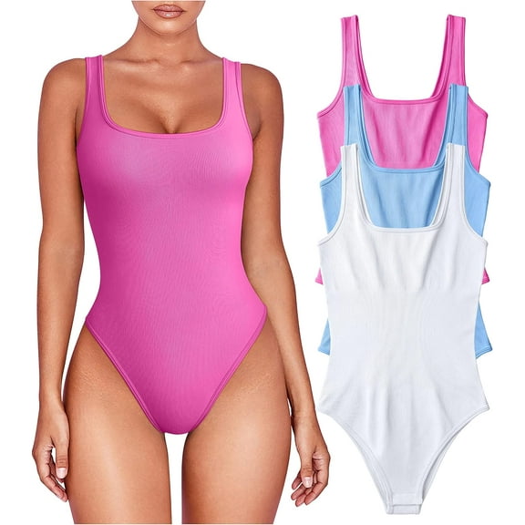 Women's 3 Piece Bodysuits Sexy Sleeveless Square Neck Shapewear Tank Tops Bodysuits