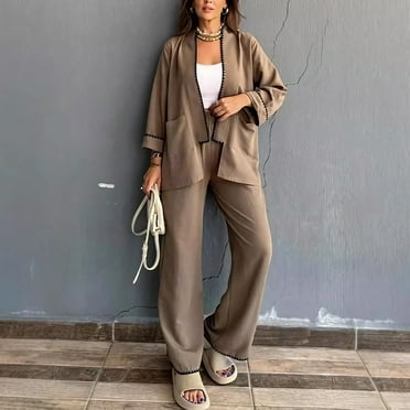 Women's 3-Piece Casual Lounge Set Open Front Kimono Cardigan, Tank Top, Wide Leg Pants Comfortable Outfit