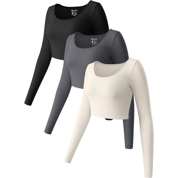 Women's 3 Piece Crop Tops Long Sleeve Round Neck Stretch Fitted Underscrubs Shirts Crop Tops