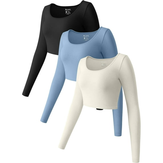 Women's 3 Piece Crop Tops Long Sleeve Round Neck Stretch Fitted Underscrubs Shirts Crop Tops