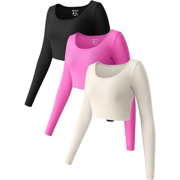 Women's 3 Piece Crop Tops Long Sleeve Round Neck Stretch Fitted Underscrubs Shirts Crop Tops