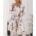 thumbnail image 1 of Women's 3 Piece Floral Print Pajama Set with Robe - Soft Polyester All Seasons Loungewear for Ladies, 1 of 8