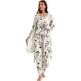 thumbnail image 1 of Women's 3 Piece Floral Print Pajama Set with Robe - Soft Polyester All Seasons Loungewear for Ladies, 1 of 5