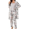 thumbnail image 1 of Women's 3 Piece Floral Print Pajama Set with Robe - Soft Polyester All Seasons Loungewear for Ladies, 1 of 10